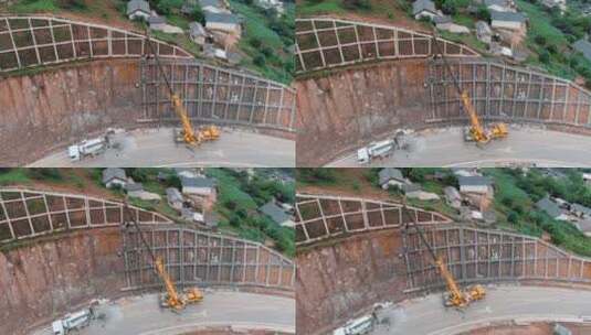 公路视频云南山区高速公路挡土墙施工工地高清在线视频素材下载