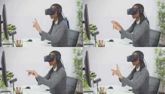 办公室戴虚拟现实眼镜的女人高清在线视频素材下载
