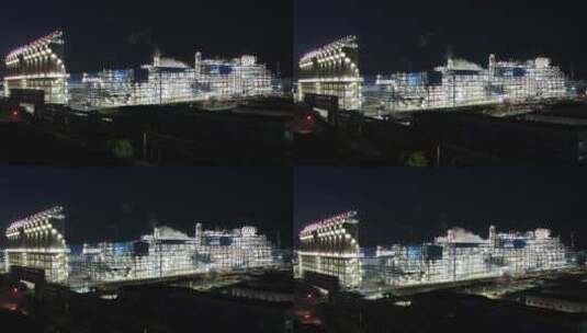 宁波石油化工企业炼油厂夜晚4k航拍高清在线视频素材下载