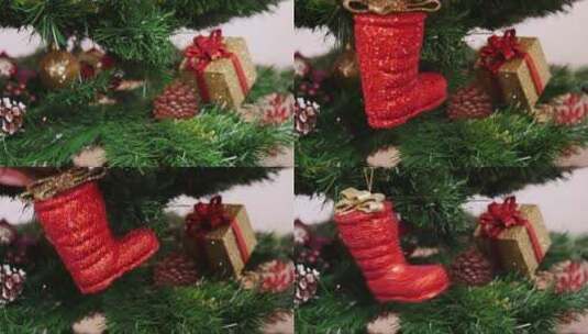 圣诞树上的红靴子高清在线视频素材下载