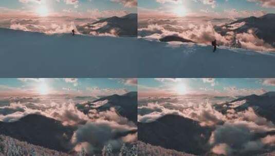 黄昏雪山云层景观高清在线视频素材下载