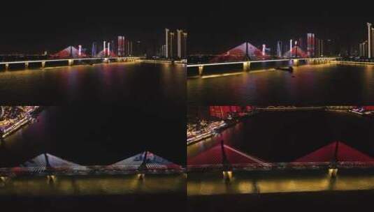 银盆岭大桥夜景航拍近景高清在线视频素材下载