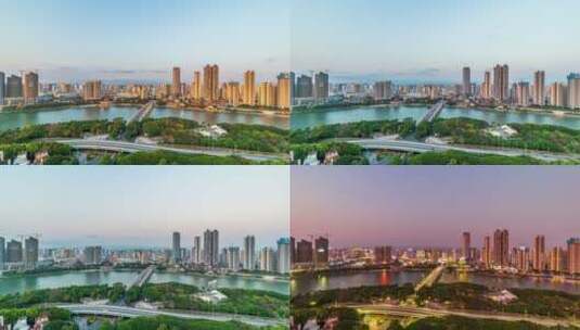 南宁邕江沿岸城市风光日转夜延时高清在线视频素材下载