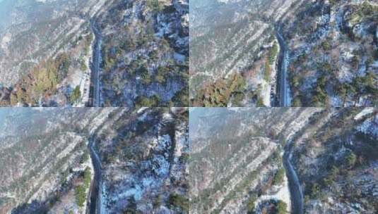 航拍冬天江西庐山雪景上山的道路高清在线视频素材下载