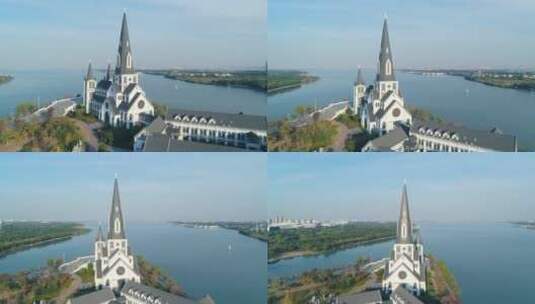 海南三亚教堂航拍高清在线视频素材下载