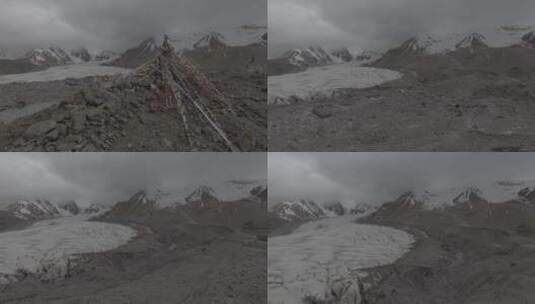 西藏经幡冰川雪山航拍4k高清在线视频素材下载