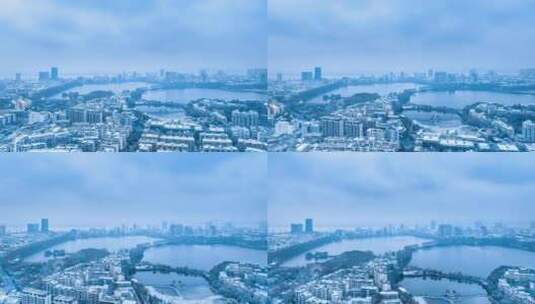 九江浔城雪景航拍延时高清在线视频素材下载
