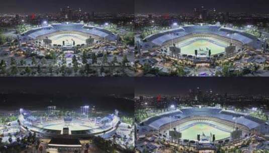 城市航拍加州洛杉矶道奇体育场夜景灯光高清在线视频素材下载