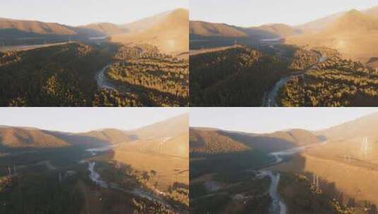 山区森林河流日落航拍高清在线视频素材下载