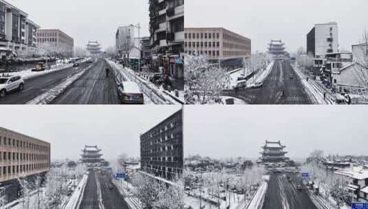 长沙城市大雪纷飞杜甫江阁雪景高清在线视频素材下载