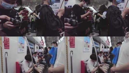 乘坐地铁玩手机的年轻人高清在线视频素材下载