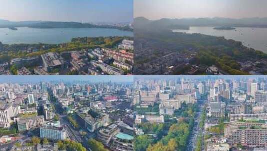 浙江杭州西湖景区环城西路城市风景航拍风光高清在线视频素材下载