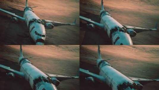 4K 沙漠中坠毁的被遗弃的破碎飞机高清在线视频素材下载