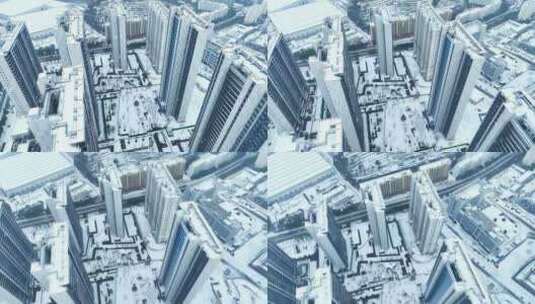 航拍城市下雪城市雪景高清在线视频素材下载