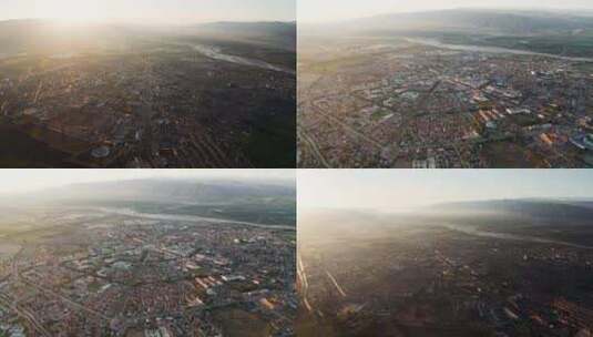 新疆八卦城特克斯日出日落航拍高清在线视频素材下载