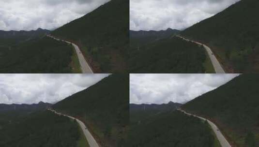 云南泸沽湖公路车风景航拍高清在线视频素材下载