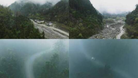 越野车在大雾森林深山中行驶高清在线视频素材下载