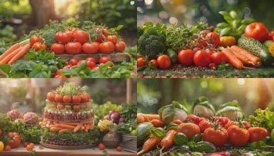 新鲜蔬菜水果果蔬合影摆拍ai素材原创高清在线视频素材下载