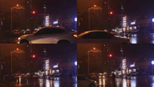 雨夜-行人-车辆高清在线视频素材下载