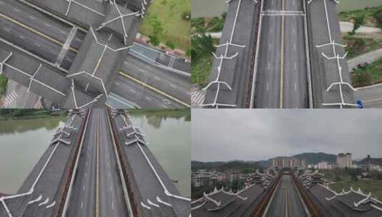 三江风雨桥航拍高清在线视频素材下载