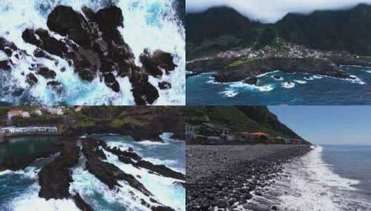 FPV无人机航拍大海海岛海浪冲击马德拉群岛高清在线视频素材下载