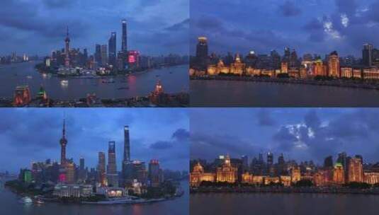 上海外滩陆家嘴蓝调时刻合集高清在线视频素材下载