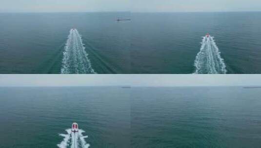 大海海面快艇航行航拍高清在线视频素材下载