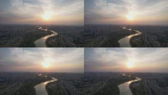 河南周口沙颍河夕阳晚霞航拍高清在线视频素材下载