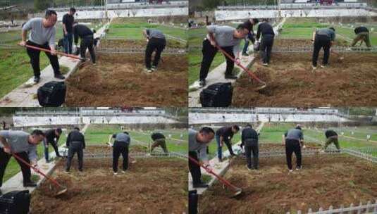 劳动空镜刨土锄地农场工人耕作劳作翻土高清在线视频素材下载