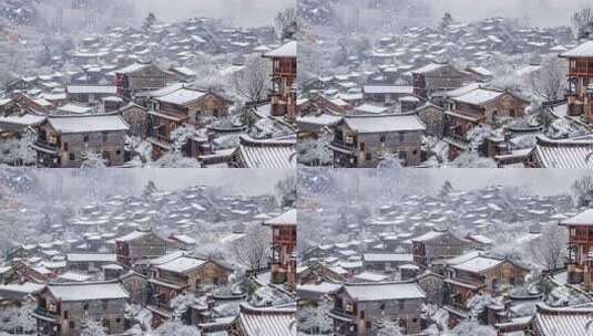 冬天中国塔楼古镇下雪古风雪景高清在线视频素材下载