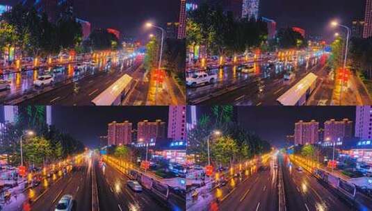 都市夜色城市风光道路交通霓虹灯闪烁高清在线视频素材下载