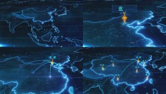 0018中国地图北京辐射其他城市科技地图辐射高清AE视频素材下载