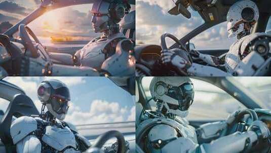 机器人驾驶汽车场景人工智能驾驶机器人高清在线视频素材下载