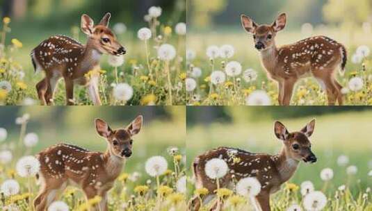 小鹿在花丛中行走高清在线视频素材下载
