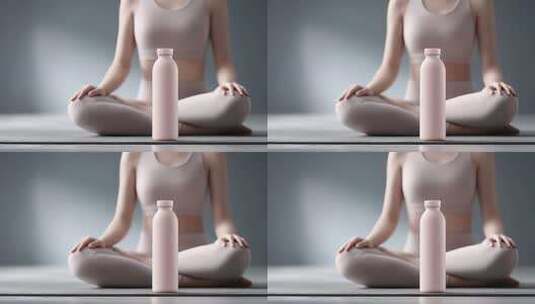 瑜伽冥想中的粉色水瓶健康生活方式高清在线视频素材下载