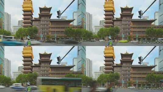 上海交警交通车辆静安寺街道车流人流慢门高清在线视频素材下载