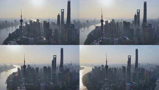 上海航拍陆家嘴城市地标日出高清在线视频素材下载
