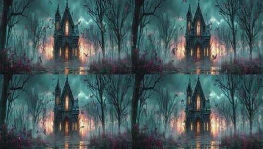 魔幻森林中的神秘城堡夜景2高清在线视频素材下载