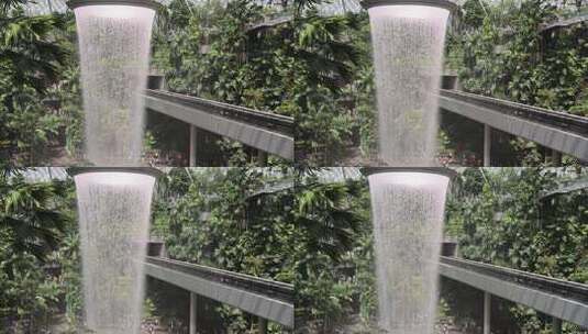 新加坡樟宜机场瀑布与网红小火车高清在线视频素材下载