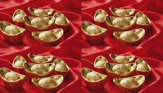 红布上的金元宝特写高清在线视频素材下载