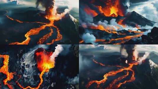 火山爆发地质灾害浓烟滚滚岩浆流淌高清在线视频素材下载