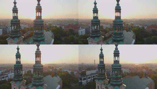 初夏波兹南历史旅游中心和圣弗朗西斯教堂尖高清在线视频素材下载