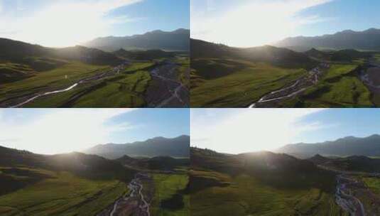 《三花航拍》草原日落蒙古包高清在线视频素材下载