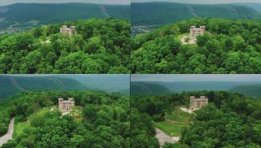 森林山顶上的城堡高清在线视频素材下载