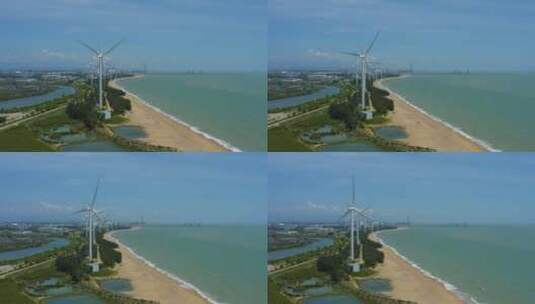 东方风力发电机组海岸线旋转的风力叶片02高清在线视频素材下载