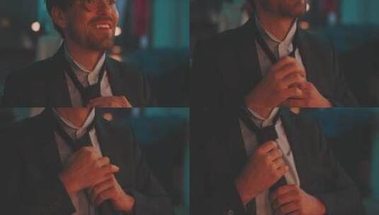 男人微笑着打领带高清在线视频素材下载