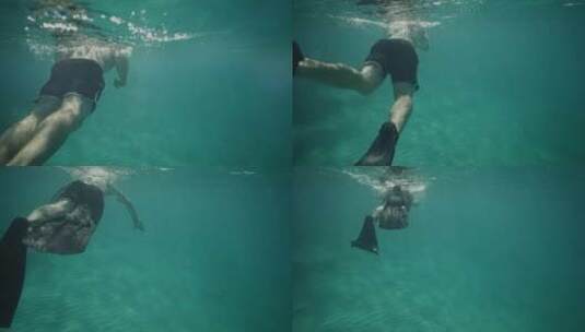 男人在海洋中浮潜高清在线视频素材下载