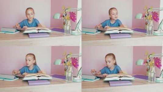 小女孩在书房写作业高清在线视频素材下载