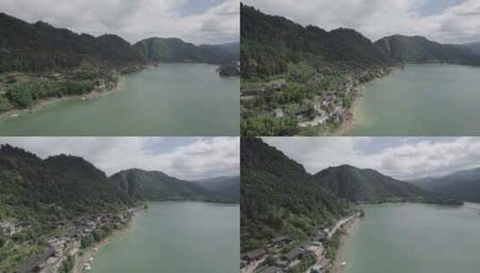 5.4K蓝天白云湖泊少数民族建筑航拍DLOG高清在线视频素材下载