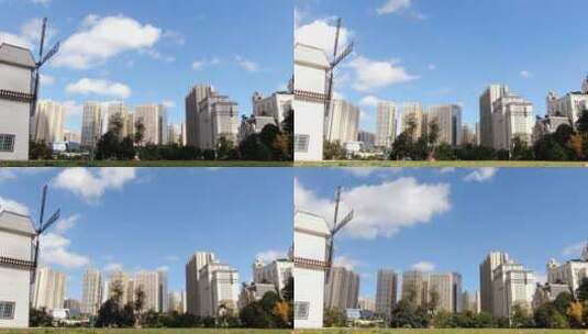 蓝天白云城市高楼延时摄影高清在线视频素材下载